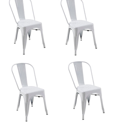 Set of Four White Metal Open Back Dining Side Chairs