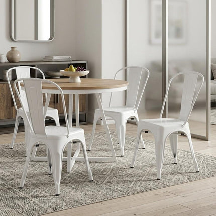 Set of Four White Metal Open Back Dining Side Chairs