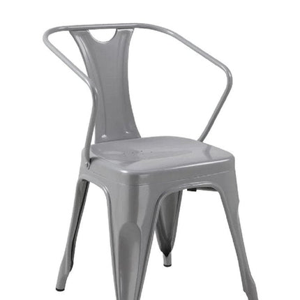 Set of Four Gray Metal Dining Arm Chairs
