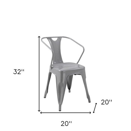 Set of Four Gray Metal Dining Arm Chairs