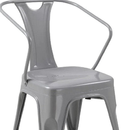 Set of Four Gray Metal Dining Arm Chairs