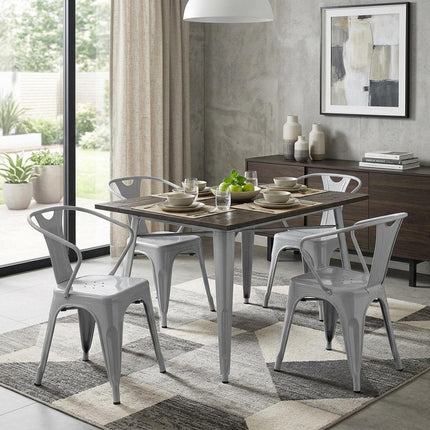Set of Four Gray Metal Dining Arm Chairs