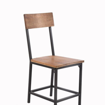 Set of Two Brown and Black Metal and Solid Wood Open Back Dining Side Chairs