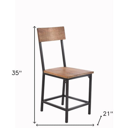 Set of Two Brown and Black Metal and Solid Wood Open Back Dining Side Chairs