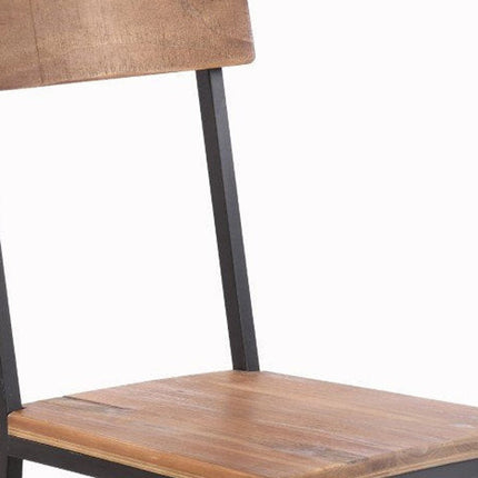 Set of Two Brown and Black Metal and Solid Wood Open Back Dining Side Chairs