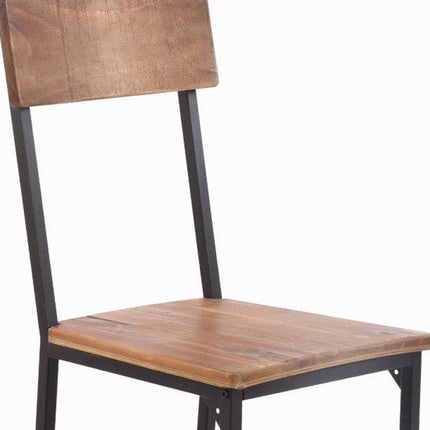 Set of Two Brown and Black Metal and Solid Wood Open Back Dining Side Chairs