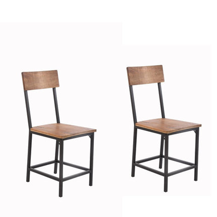 Set of Two Brown and Black Metal and Solid Wood Open Back Dining Side Chairs
