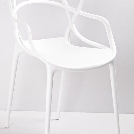 Set of Four White Heavy Duty Plastic Open Back Dining Arm Chairs