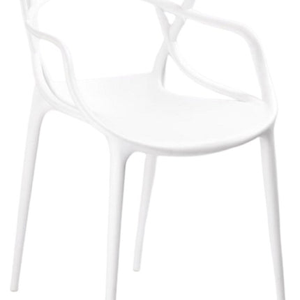 Set of Four White Heavy Duty Plastic Open Back Dining Arm Chairs