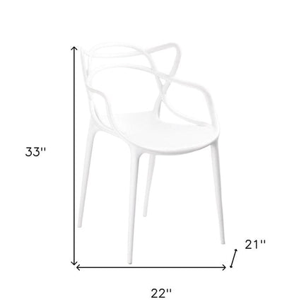 Set of Four White Heavy Duty Plastic Open Back Dining Arm Chairs