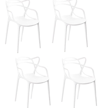 Set of Four White Heavy Duty Plastic Open Back Dining Arm Chairs