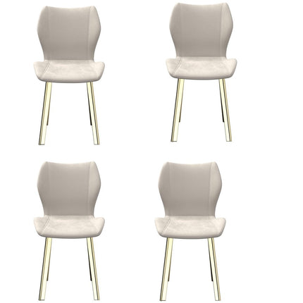 Set of Four Cream and Gold Velvet Dining Side Chairs