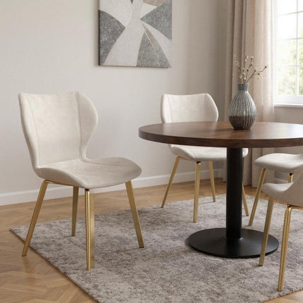 Set of Four Cream and Gold Velvet Dining Side Chairs