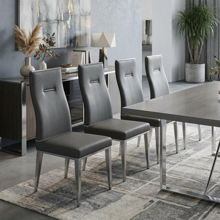 Set of Four Gray and Silver Faux Leather Dining Side Chairs