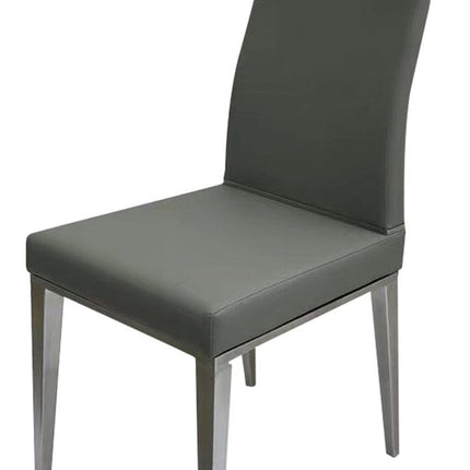 Set of Four Gray and Silver Faux Leather Dining Side Chairs