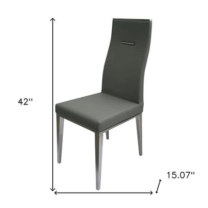 Set of Four Gray and Silver Faux Leather Dining Side Chairs