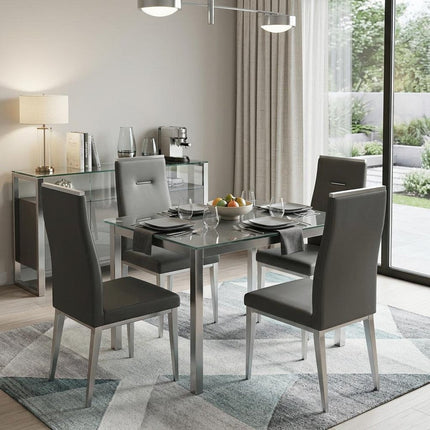 Set of Four Gray and Silver Faux Leather Dining Side Chairs