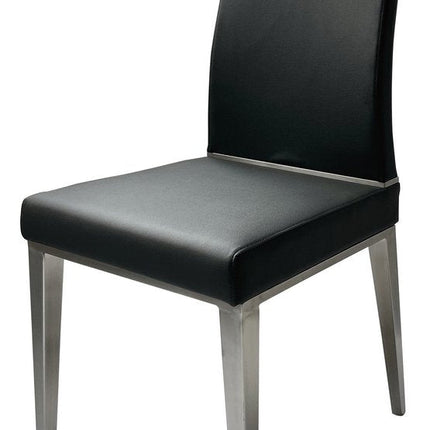 Set of Four Black and Silver Faux Leather Dining Side Chairs