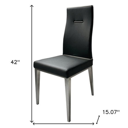 Set of Four Black and Silver Faux Leather Dining Side Chairs