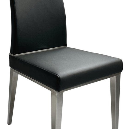 Set of Four Black and Silver Faux Leather Dining Side Chairs