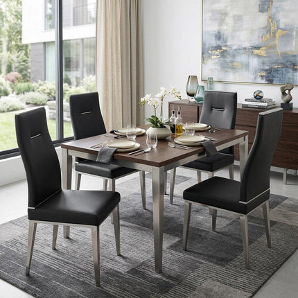 Set of Four Black and Silver Faux Leather Dining Side Chairs