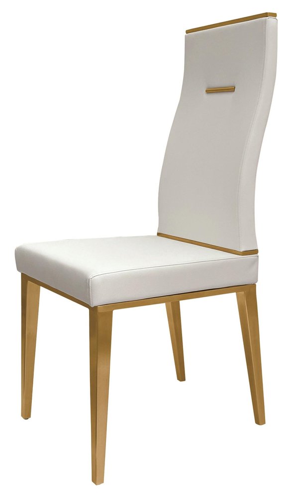 Set of Four White And Gold Faux Leather And Stainless Steel Dining Side Chairs HomeRoots