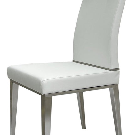 Set of Four White and Silver Upholstered Faux Leather Dining Side Chairs