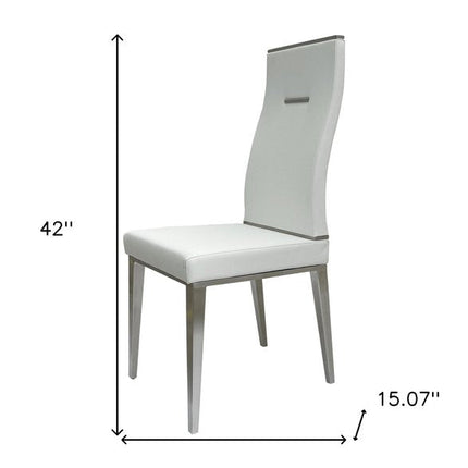 Set of Four White and Silver Upholstered Faux Leather Dining Side Chairs