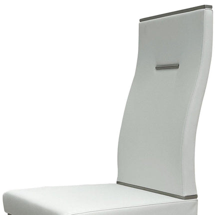 Set of Four White and Silver Upholstered Faux Leather Dining Side Chairs