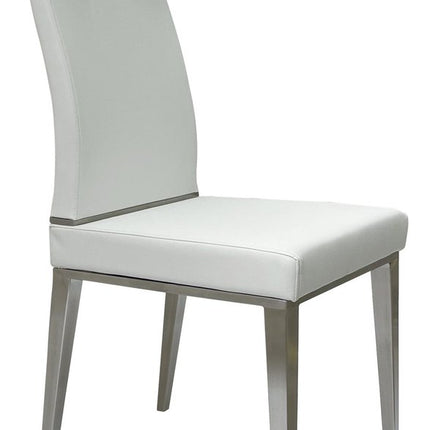Set of Four White and Silver Upholstered Faux Leather Dining Side Chairs