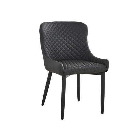 Set of Four Dark Gray and Black Tufted Faux Leather Dining Side Chairs