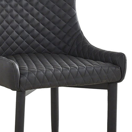 Set of Four Dark Gray and Black Tufted Faux Leather Dining Side Chairs