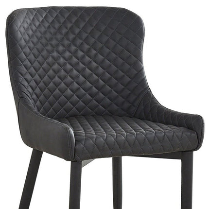 Set of Four Dark Gray and Black Tufted Faux Leather Dining Side Chairs