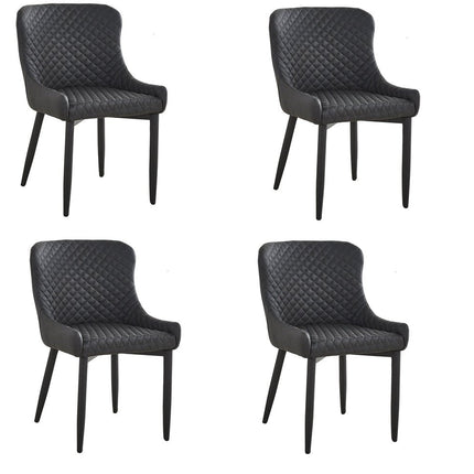 Set of Four Dark Gray and Black Tufted Faux Leather Dining Side Chairs