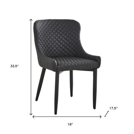 Set of Four Dark Gray and Black Tufted Faux Leather Dining Side Chairs