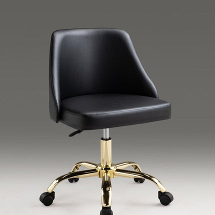 Black and Gold Faux Leather Adjustable Height Swivel Rolling Office Chair HomeRoots