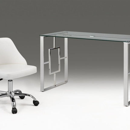 White and Silver Faux Leather Adjustable Height Swivel Rolling Office Chair HomeRoots