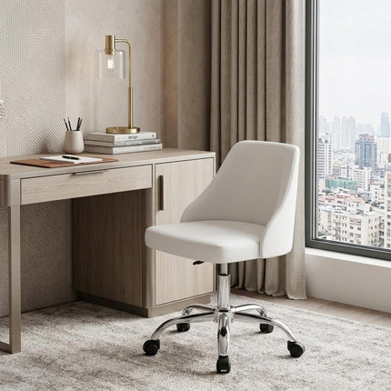 White and Silver Faux Leather Adjustable Height Swivel Rolling Office Chair HomeRoots
