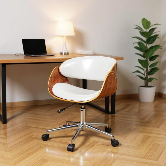 Brown White and Silver Adjustable Height Swivel Rolling Office Chair HomeRoots