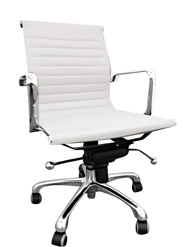 White and Silver Faux Leather Adjustable Height Swivel Rolling Office Chair HomeRoots