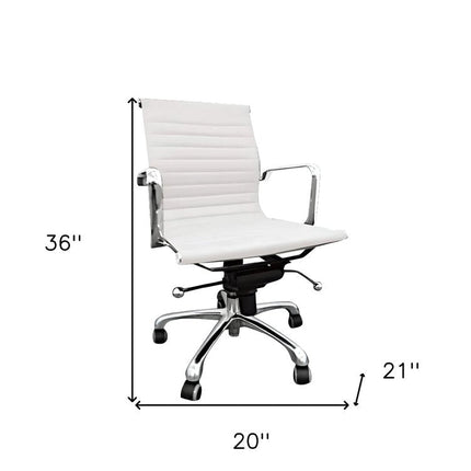 White and Silver Faux Leather Adjustable Height Swivel Rolling Office Chair HomeRoots