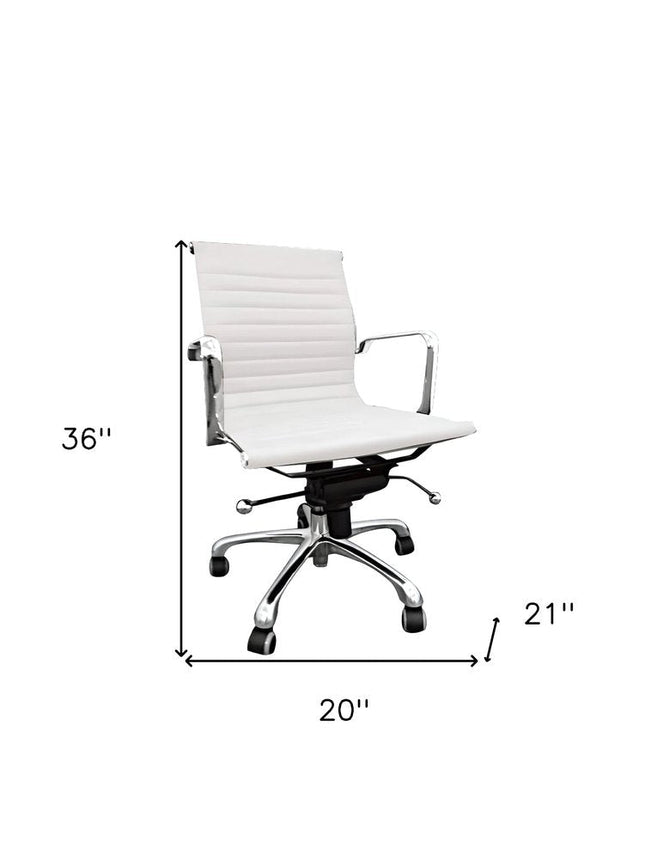 White and Silver Faux Leather Adjustable Height Swivel Rolling Office Chair HomeRoots