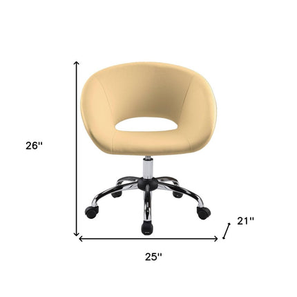 Beige and Silver Faux Leather Adjustable Height Swivel Rolling Office Chair HomeRoots