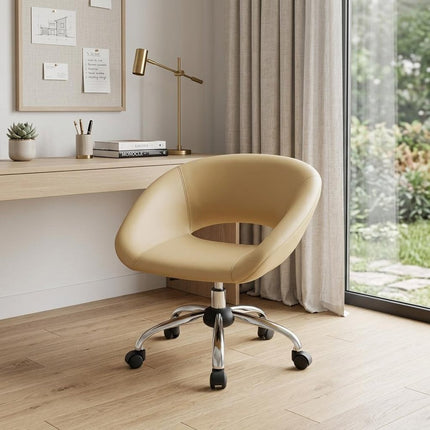 Beige and Silver Faux Leather Adjustable Height Swivel Rolling Office Chair HomeRoots