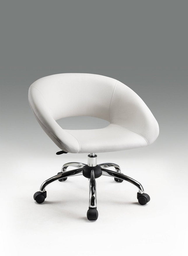 White and Silver Faux Leather Adjustable Height Swivel Rolling Office Chair HomeRoots