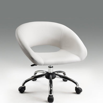 White and Silver Faux Leather Adjustable Height Swivel Rolling Office Chair