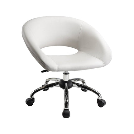 White and Silver Faux Leather Adjustable Height Swivel Rolling Office Chair HomeRoots
