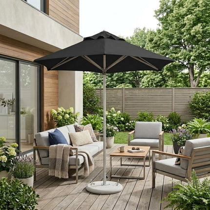 9' Black Polyester Round Market Patio Umbrella HomeRoots
