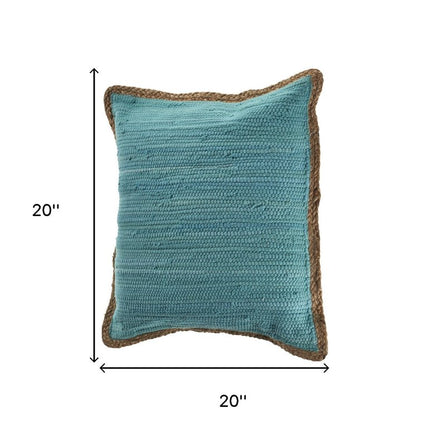 Set of Two 20" Turquoise Cotton And Jute Throw Pillows with Texture