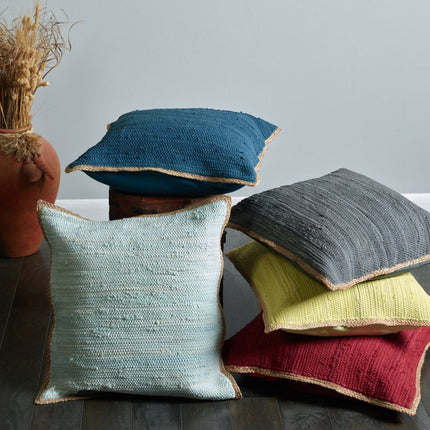 Set of Two 20" Turquoise Cotton And Jute Throw Pillows with Texture